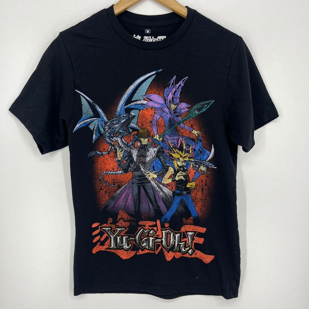 Yu-Gi-Oh! Graphic T-Shirt Black Yugi Kaiba Dark Magician Blue-Eyes Tee Size M